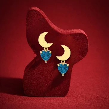 London Blue Topaz Moon Heart Drop Earrings
