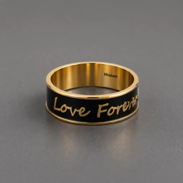 Love Forever Black Enamel Band Ring