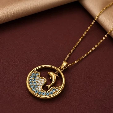 March Birthstone Aquamarine Dolphin Wave Pendant