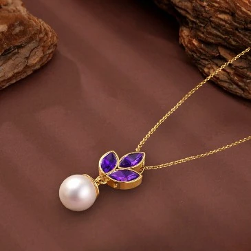 Marquise Amethyst And Akoya Pearl Drop Gold Filled Pendant