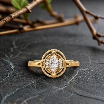 Gold Plated Marquise Cut Diamond Split Shank Ring