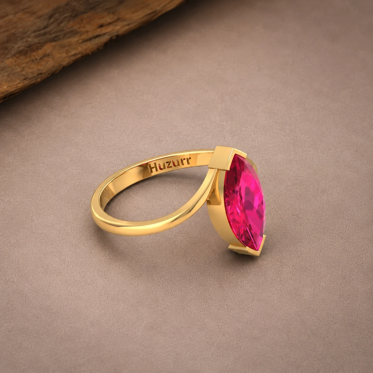 Marquise Cut Lab Created Ruby Gold Filled Bypass Solitaire Ring