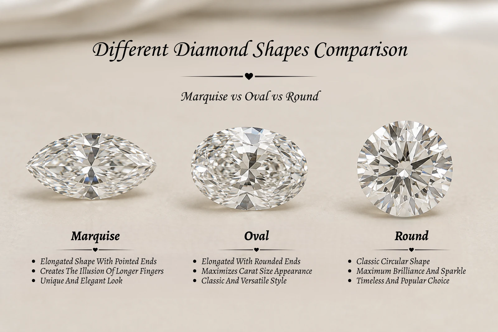 Diamond Shape Comparison Marquise vs oval vs round