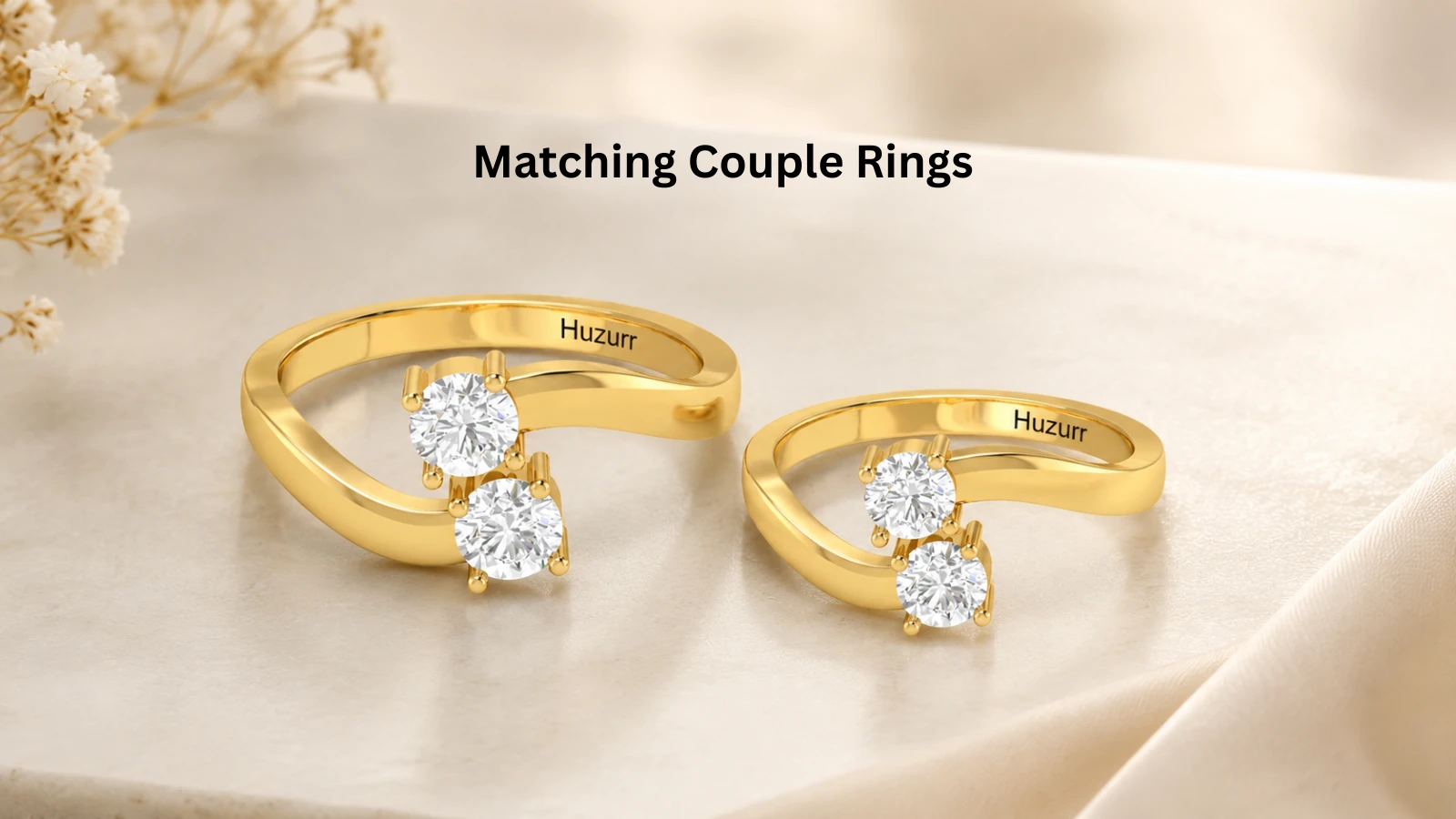 matching couple two diamond rings in gold plating