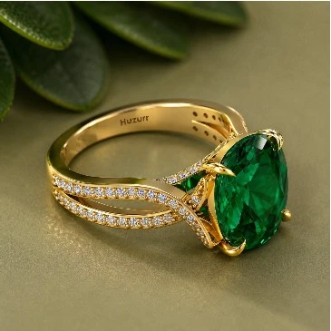 May Birthstone Cushion-Cut Emerald Royal Twisted Shank Ring