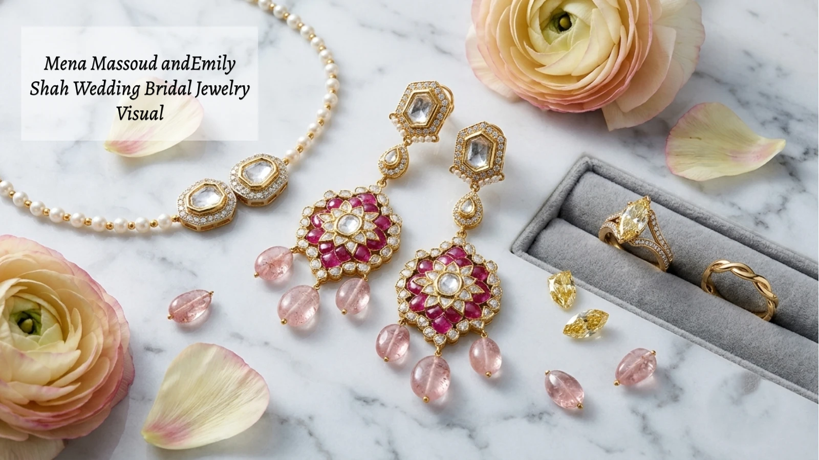 Mena Massoud andEmily Shah Wedding Bridal Jewelry Visual