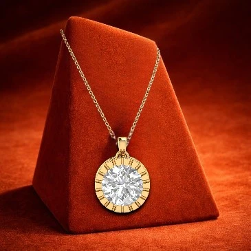 Milgrain Style Round Diamond Solitaire Pendant For April Born