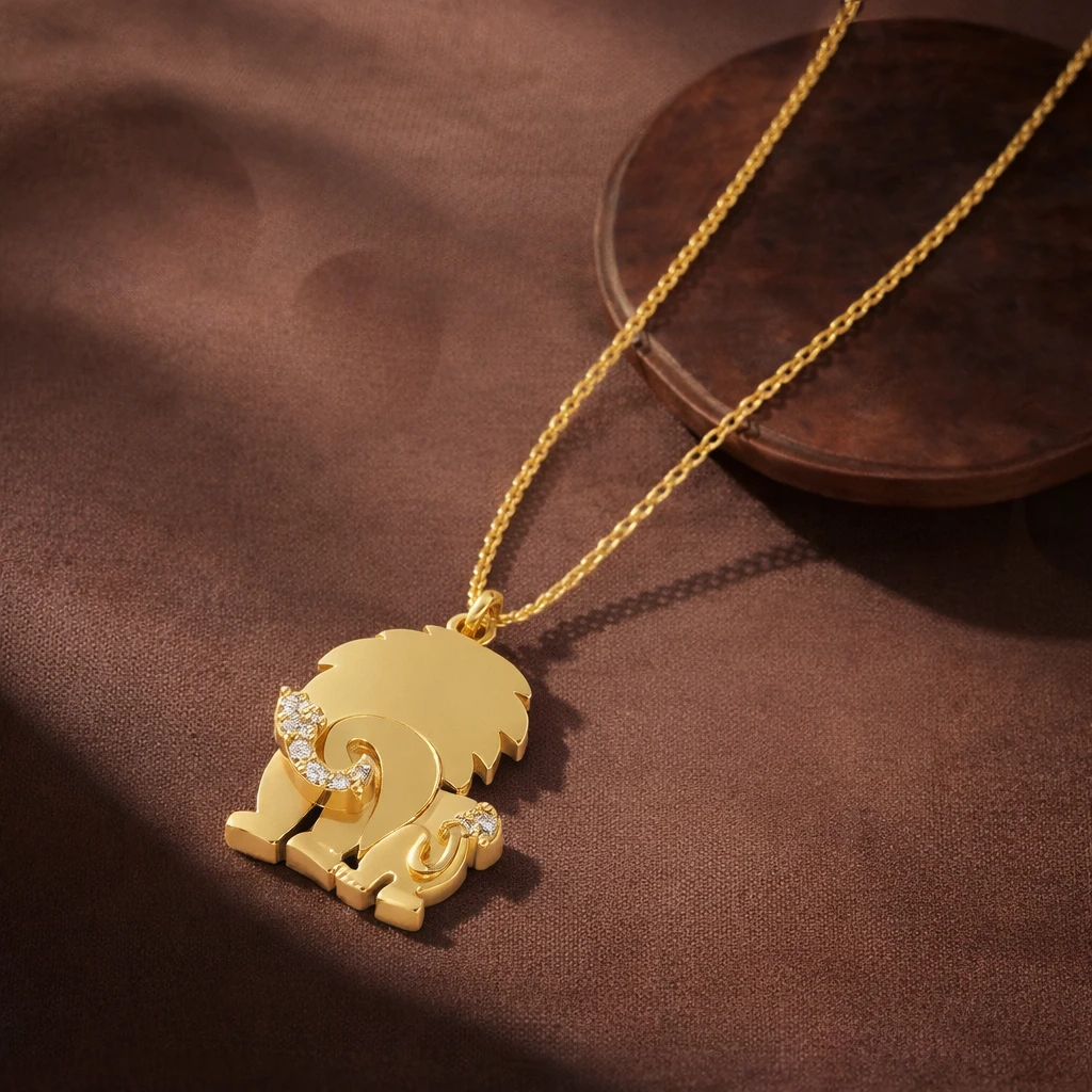 Mom & Baby Lion Diamond Gold Filled Pendant Necklace