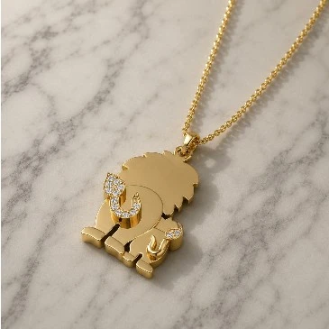Mom & Baby Lion Diamond Gold Filled Pendant Necklace