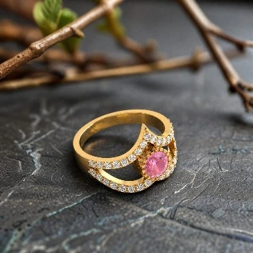 Morganite Crown V Shape Gold Filled Split Shank Ring