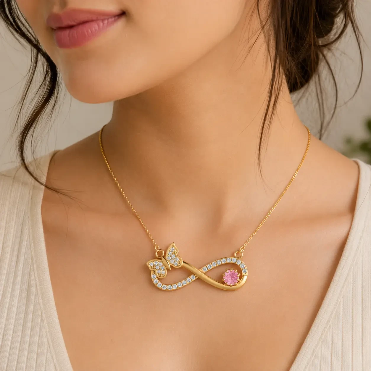 Morganite Gold Filled Butterfly Infinity Pendant