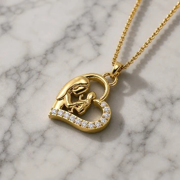 Sparkling Mother Love Child Heart Gold Plated Necklace