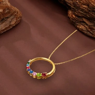 Multicolor Multi Stone Cocktail Gold Plated Open Circle Charm Pendant