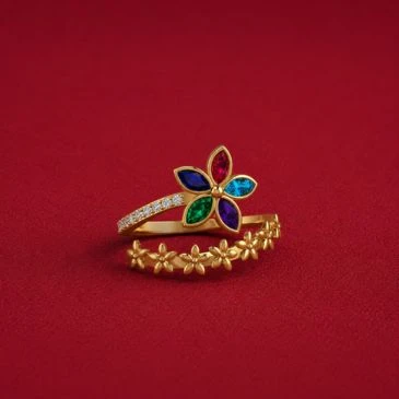 Multicolor Stone Floral Cocktail Gold Plated Adjustable Ring