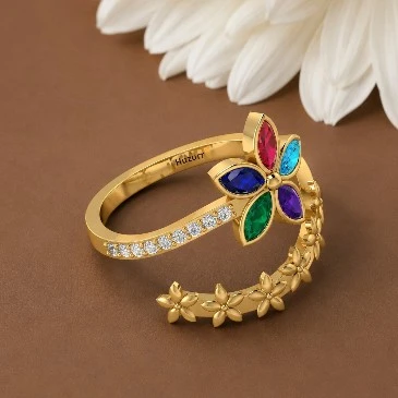 Multicolor Stone Floral Cocktail Gold Plated Adjustable Ring