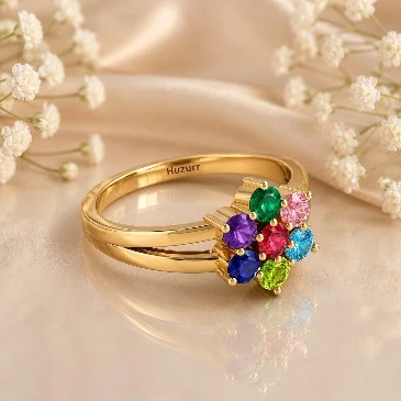 Gold Filled Multicolor Stone Floral Cocktail Ring