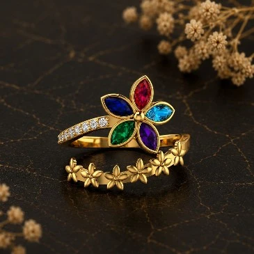 Multicolor Stone Floral Cocktail Gold Plated Adjustable Ring