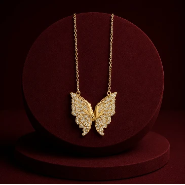 Murano Butterfly Diamond Gold Plated Necklace
