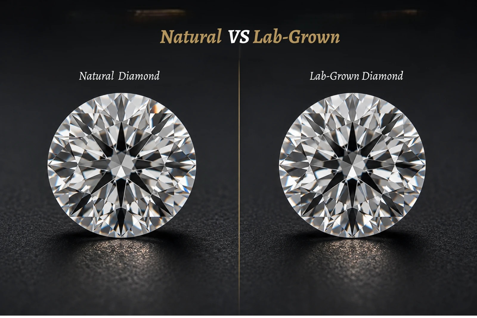 Natural diamond beside a lab-grown diamond of similar shape and size