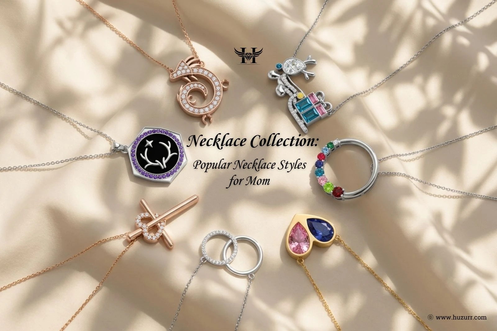 Family birthstone necklace, initial pendant, heart pendant, infinity loop, and unique gemstone charms from the popular necklace styles collection