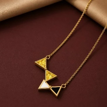November Birthstone Triangle Citrine Enamel Bow Pendant