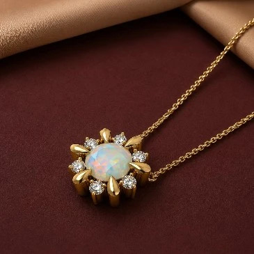 October Birthstone White Opal Halo Flower necklace