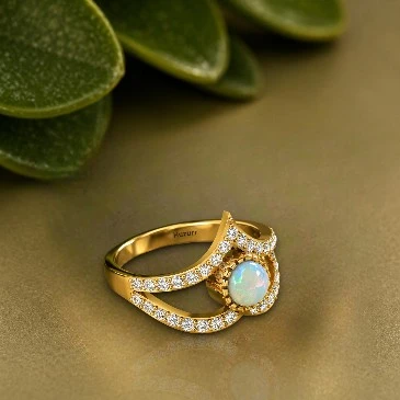 October Birthstone Opal Crown V Shape Solitaire Ring