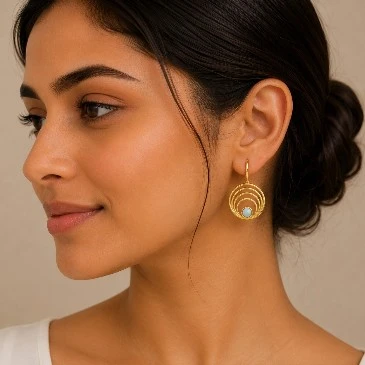 October Birthstone Concentric Circles Opal Wire Hook Earrings