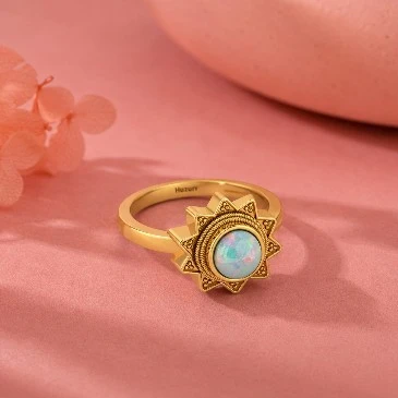 White Opal Gold Filled Solitaire Sun Ring
