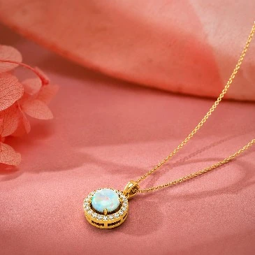 Round Opal Gold Plated Halo Charm Pendant