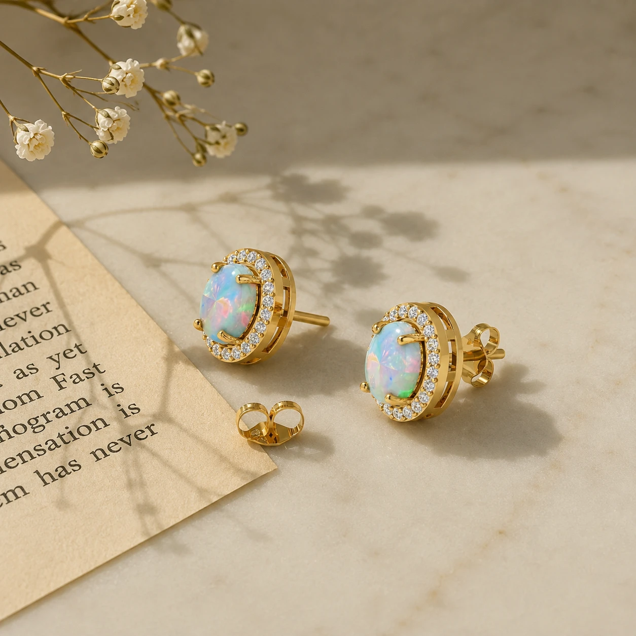 Opal & Diamond Halo studs for aquarius
