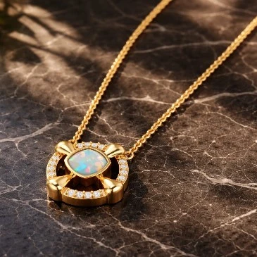 Gold Plated Cushion Square White Opal Classic Pendant Necklace