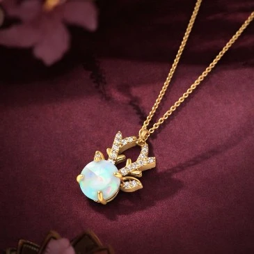 Opal Reindeer Antler Pendant Necklace