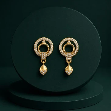Gold Filled Open Circle Drop Diamond Earrings