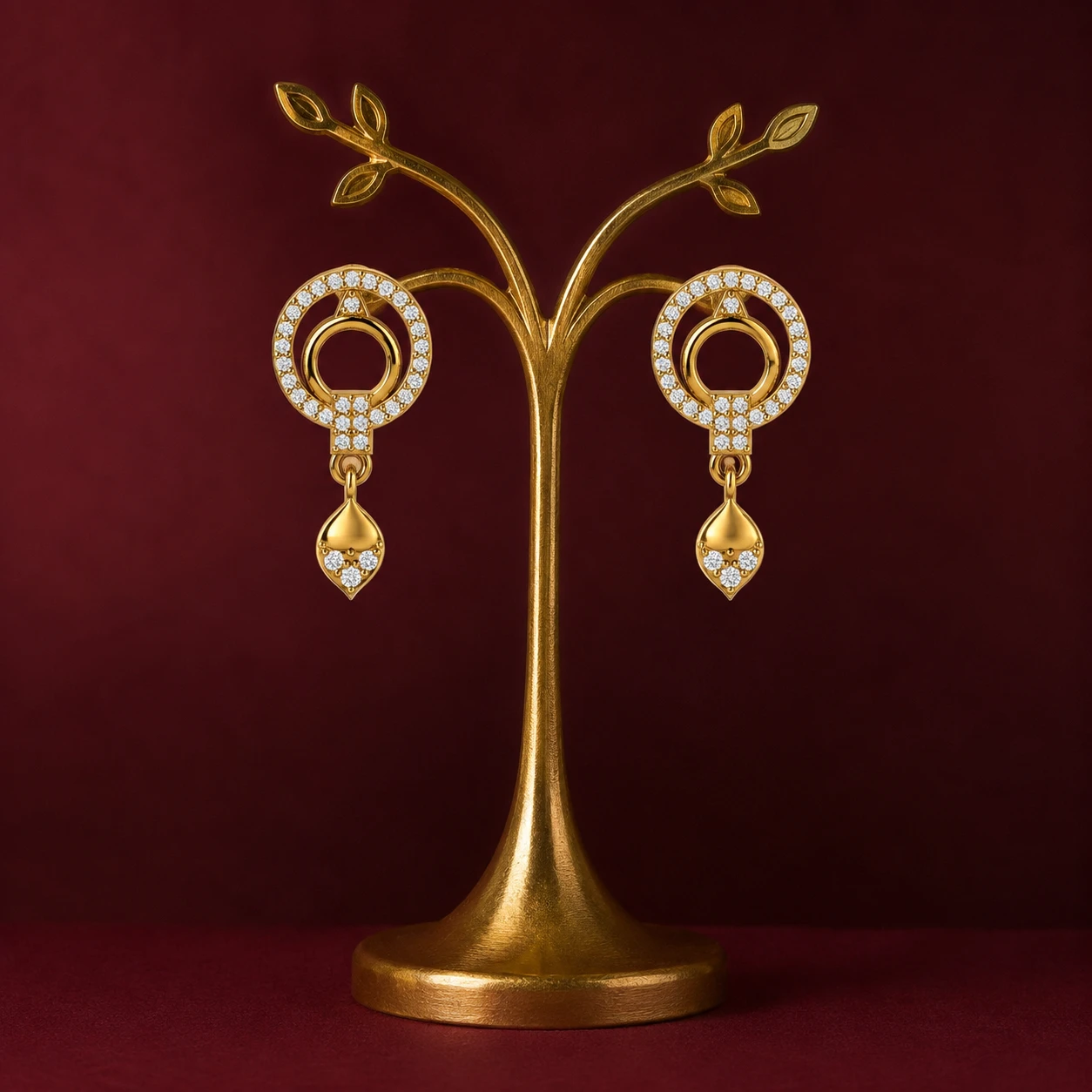 Open Circle Drop Diamond Earrings