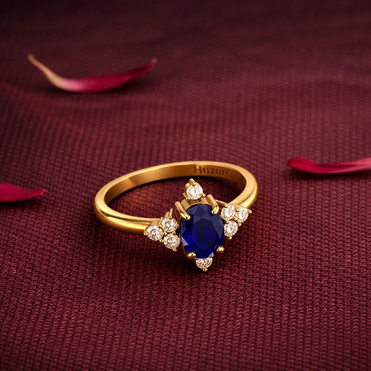 Oval Blue Sapphire Diamond Cluster Ring