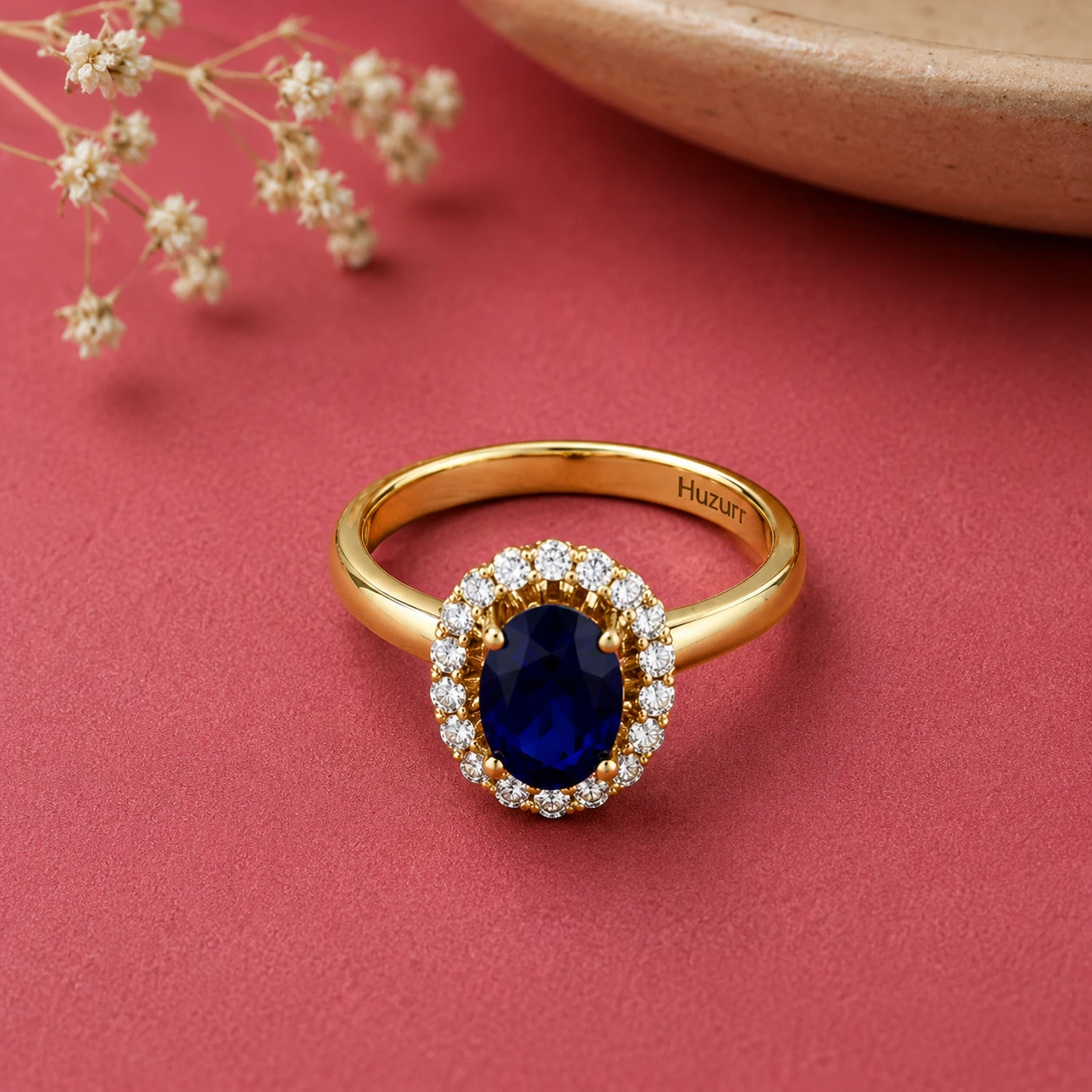 Gold Plated Sapphire Flower Engagement Ring