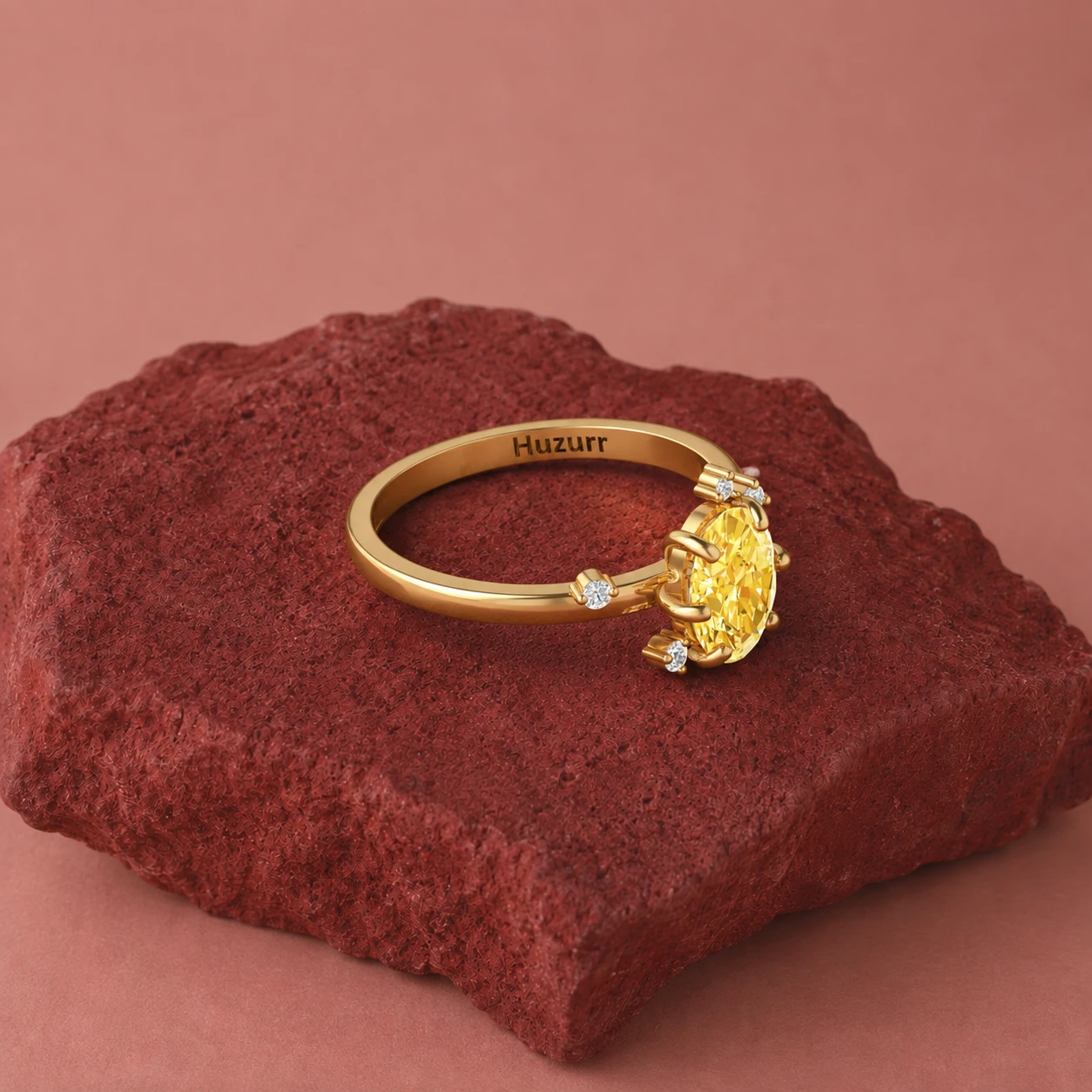 Oval Citrine Diamond Solitaire Ring
