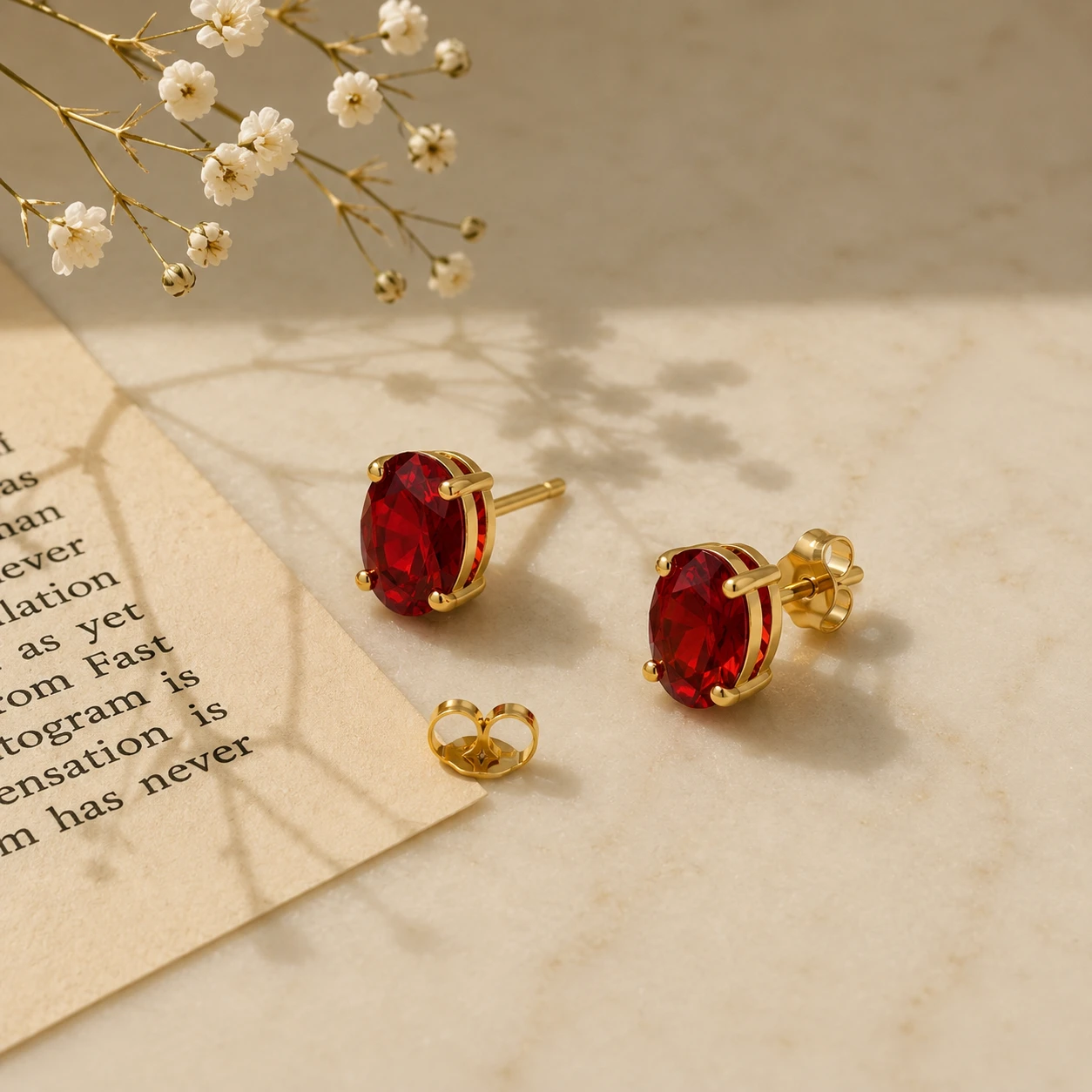 Oval-Cut Garnet Gold Filled Stud Earrings for aquarius