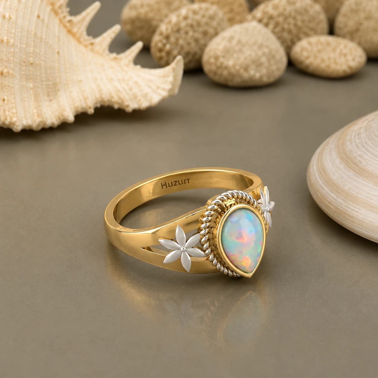 Pear-Cut Opal Two Tone Solitaire Ring