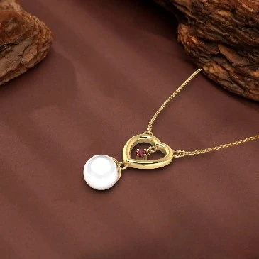 Freshwater Pearl And Garnet Heart Pendant