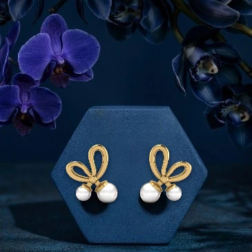 Freshwater Pearl Bow-Style Gold Plated Stud Earrings