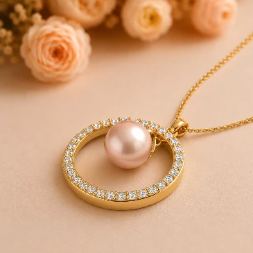 Akoya Pearl And Diamond Gold Plated Circle Drop Halo Circle Pendant