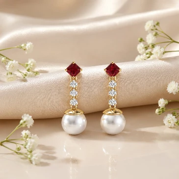 Diamond Gold Plated Pearl Dangle Earrings
