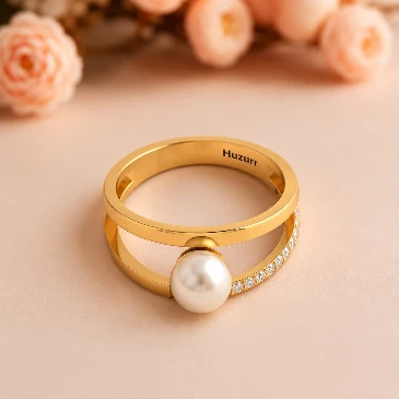 Freshwater Pearl Diamond Gold Plated Dual Shank Ring