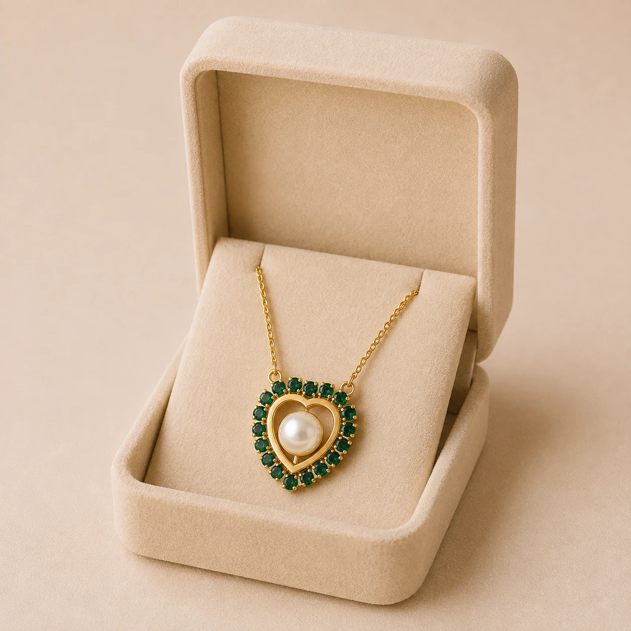 Freshwater Pearl & Emerald Heart Pendant