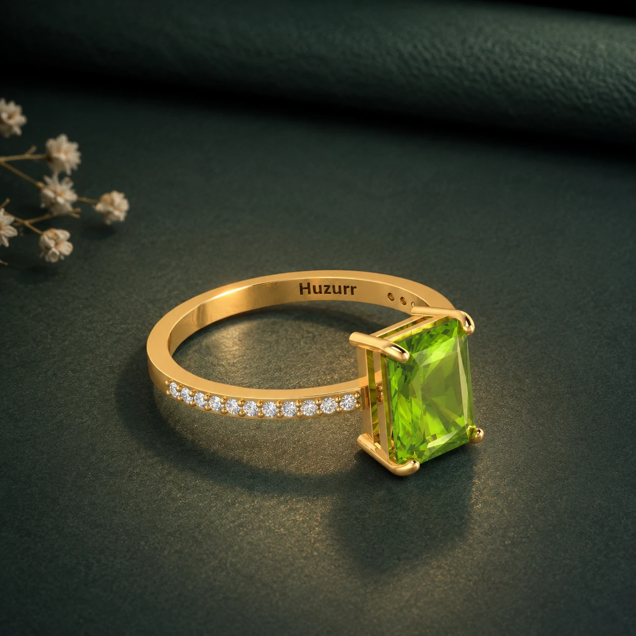 Radiant-Cut Peridot and Diamond Solitaire Ring