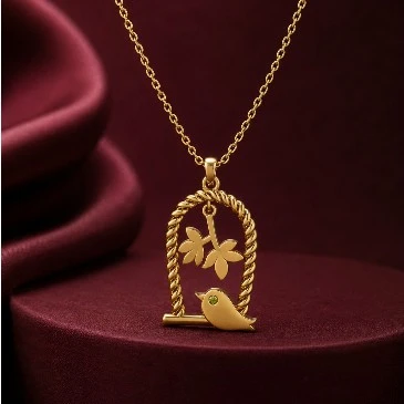 Heavily Studded Gold Plated Peridot Bird Designer Pendant