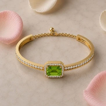 Emerald-Cut Peridot Gold Plated Bracelet