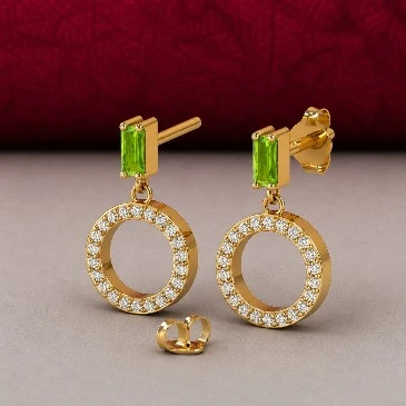 Baguette-Cut Peridot Open Circle Gold Plated Drop Earrings